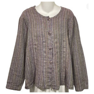 FLAX Women's Purple Linen Shapely Lagenlook Button Up Tunic Top Size Small